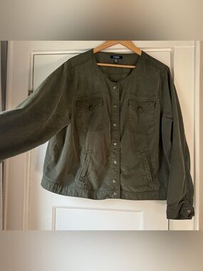 Chaps Olive Green Utility Snap Button-Front Jacket Women’s Size 2XL